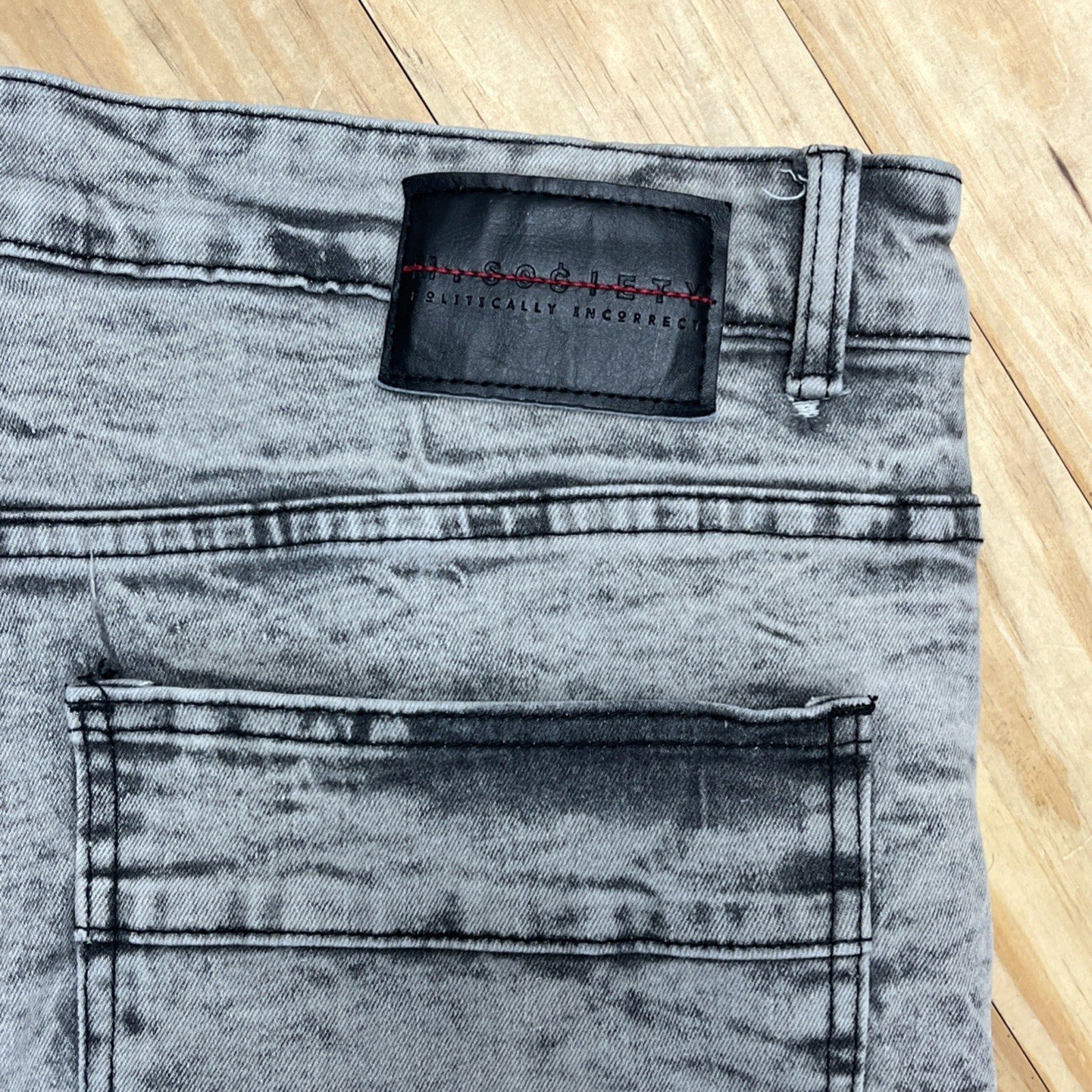 M. Society Politically Incorrect Gray Moto Zip Skinny Jeans 38x32