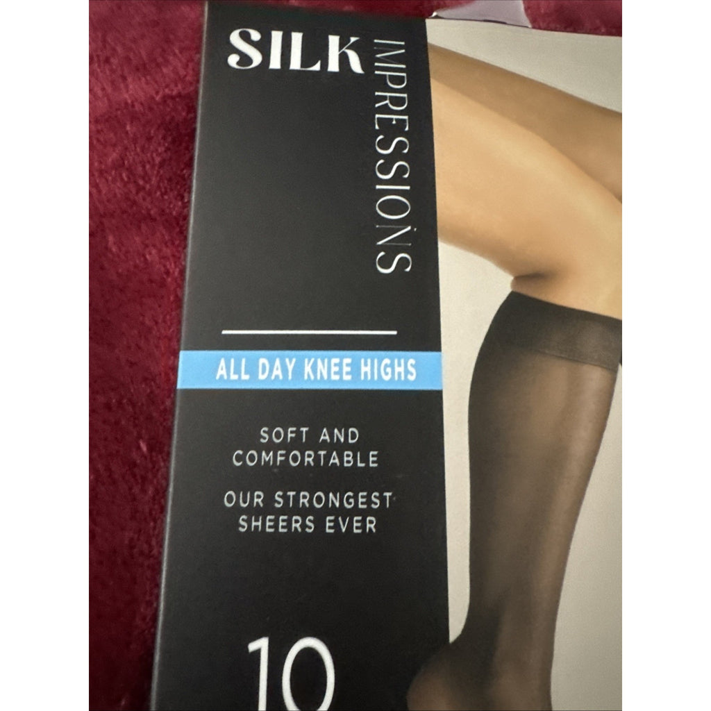Silk Impressions All Day Knee Highs Stockings 10 Pair One Size Sheer Black NEW