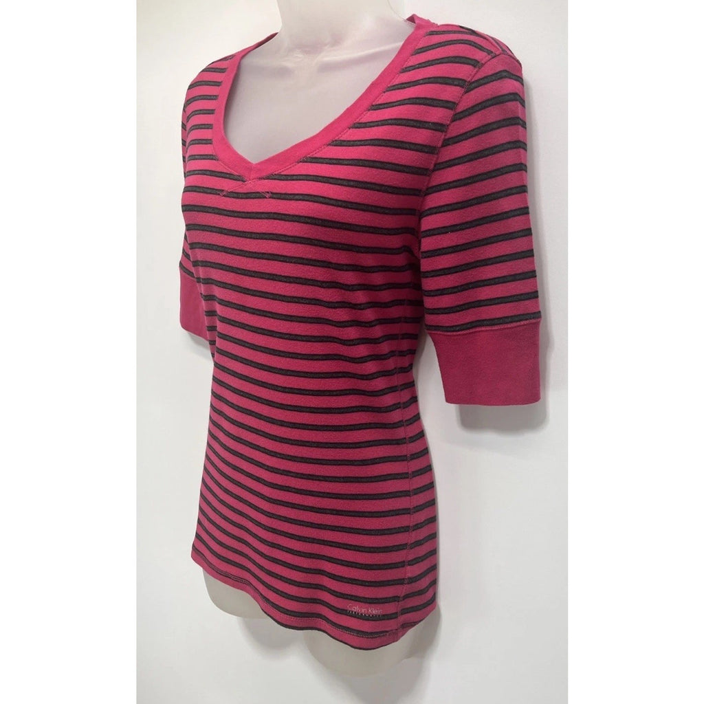 Calvin Klein Performance Women's Quick Dry Pink & Black Striped Top Medium