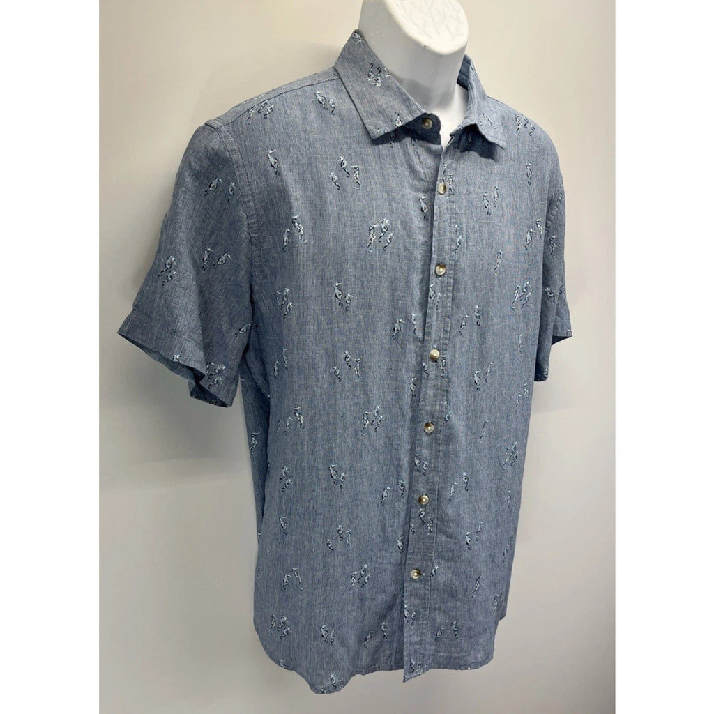 Banana Republic Shirt Mens L Linen Embroidered Seahorses Print Slim Fit