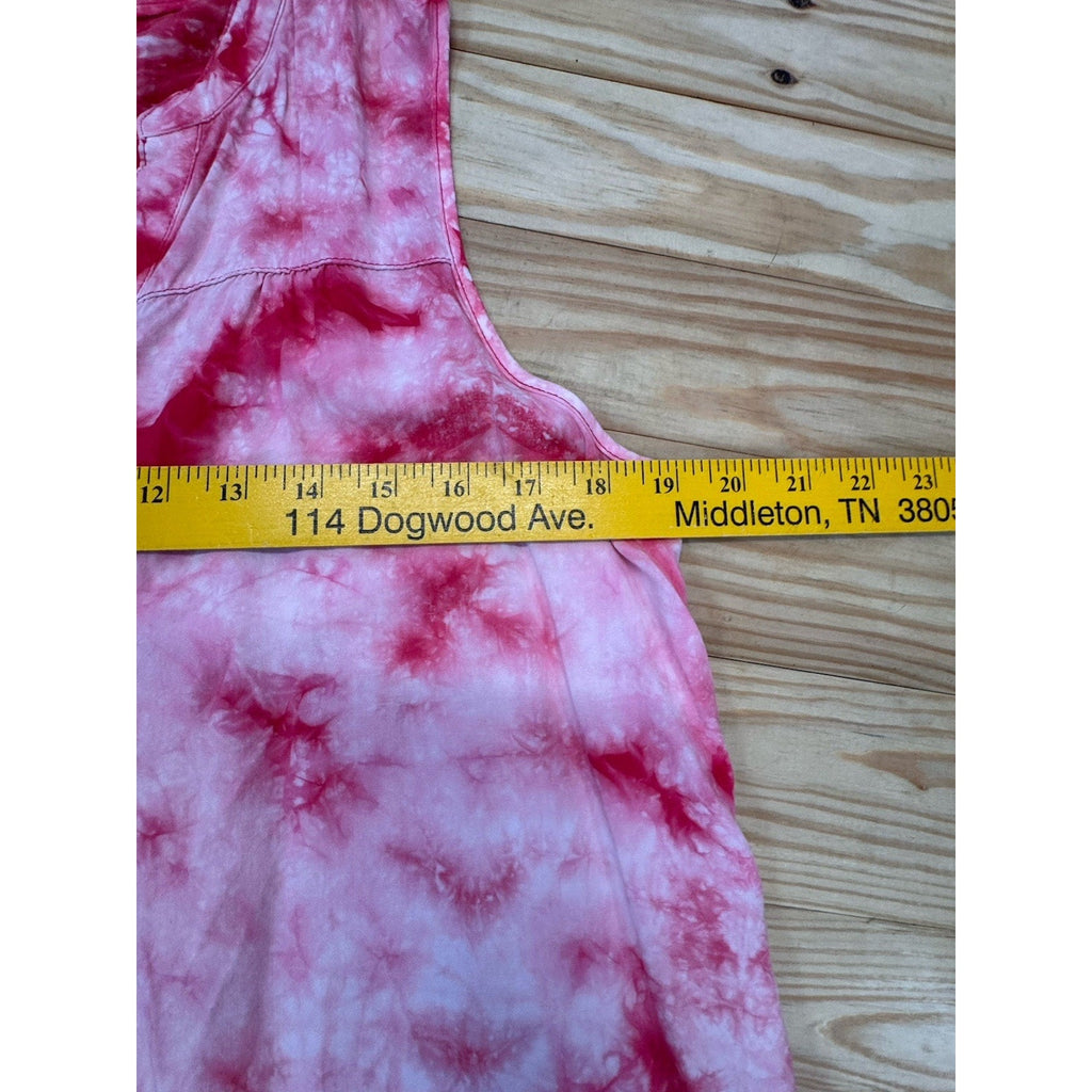 Wrangler Womens Sleeveless Blouse Size M Red/Pink/White Button Down Hi Lo Hem