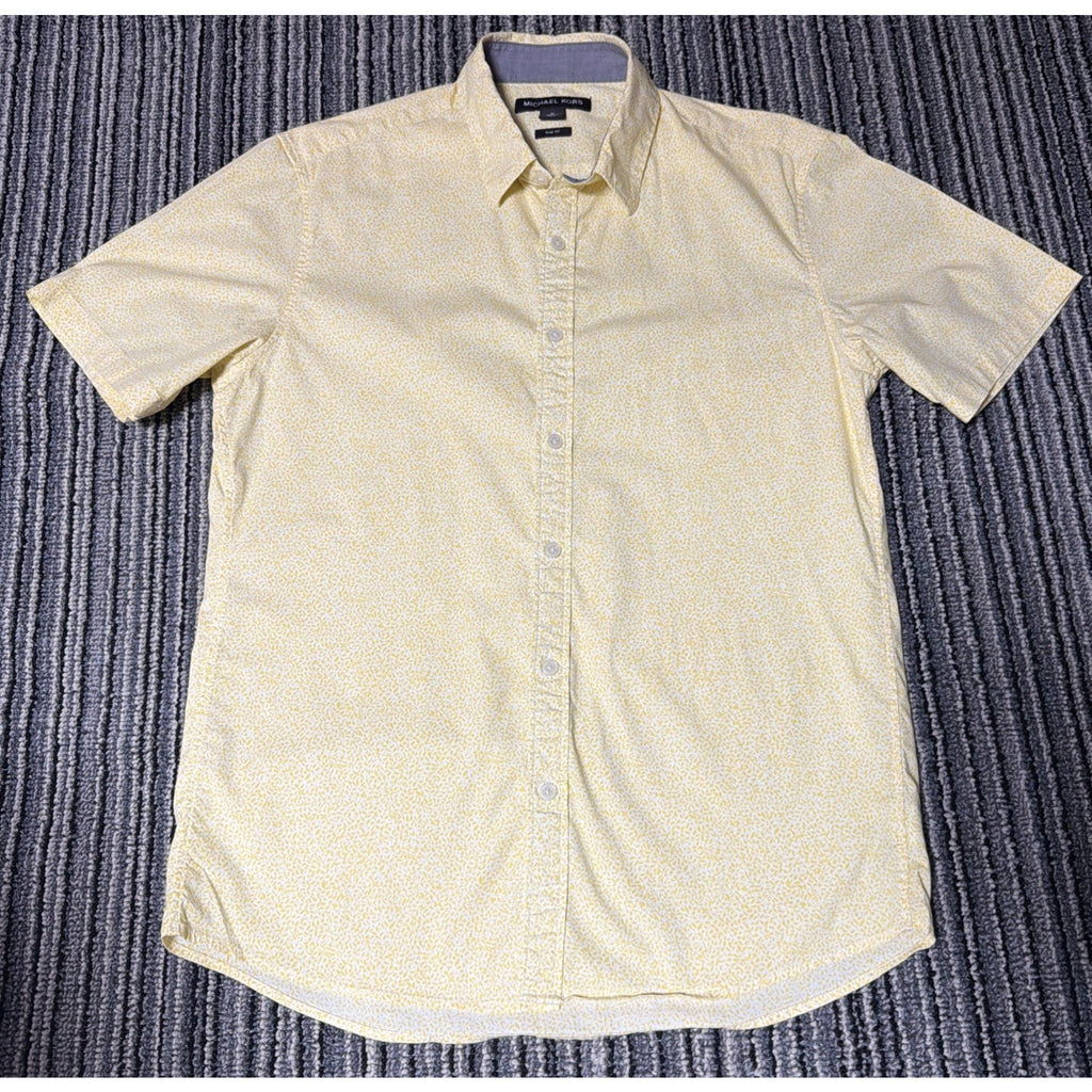Michael Kors Mens Medium M Yellow Floral Button Up Shirt Slim Fit Short Sleeve