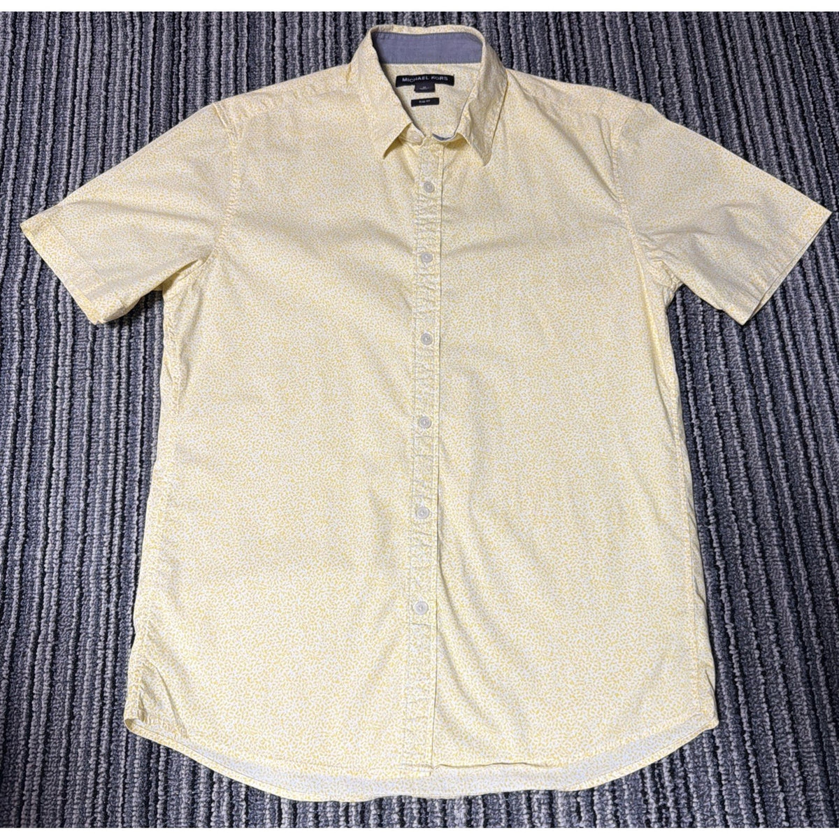 Michael Kors Mens Medium M Yellow Floral Button Up Shirt Slim Fit Short Sleeve
