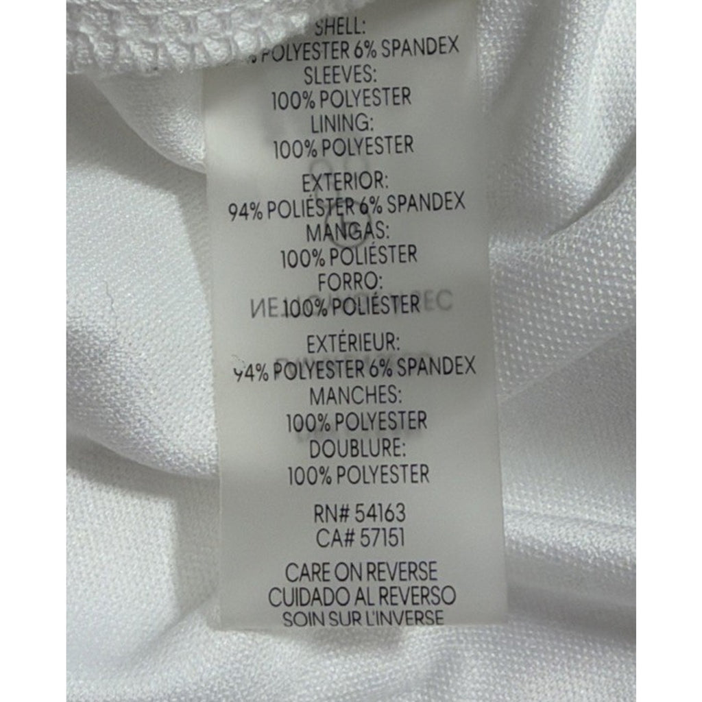 CALVIN KLEIN FLUTTER CHIFFON SLEEVE W/ BUTTONS SHEATH DRESS, WHITE, SIZE 6