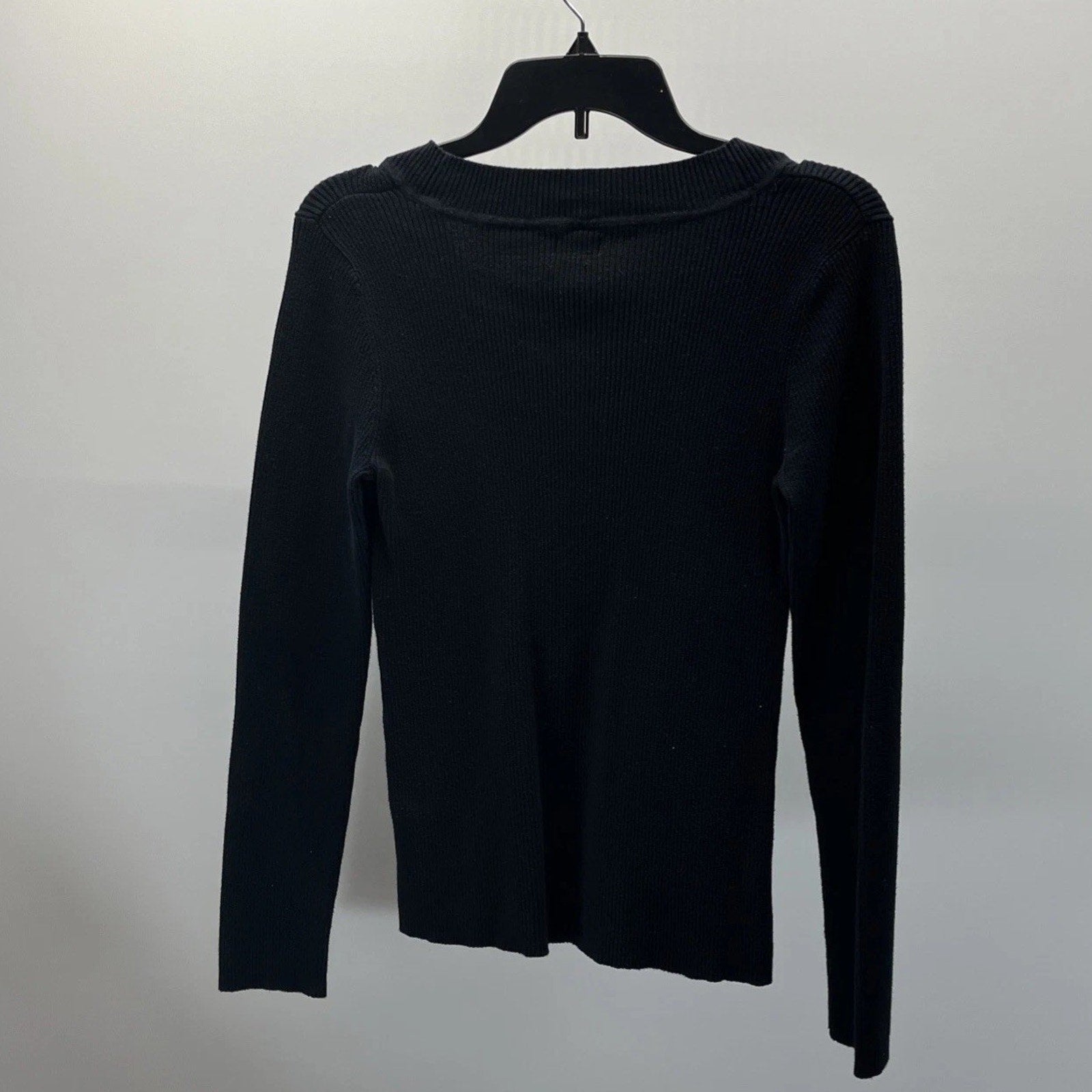 APT 9 SZ L Cotton/Nylon Black Ribbed U-Neck Sweater Thin Pullover