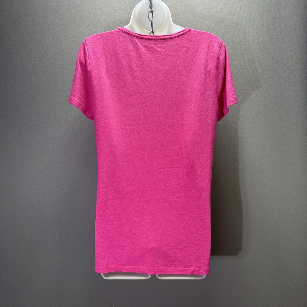 Talbots T-Shirt Top Womens Size Small Pink Crochet Round Neck Sleeve Cotton Knit