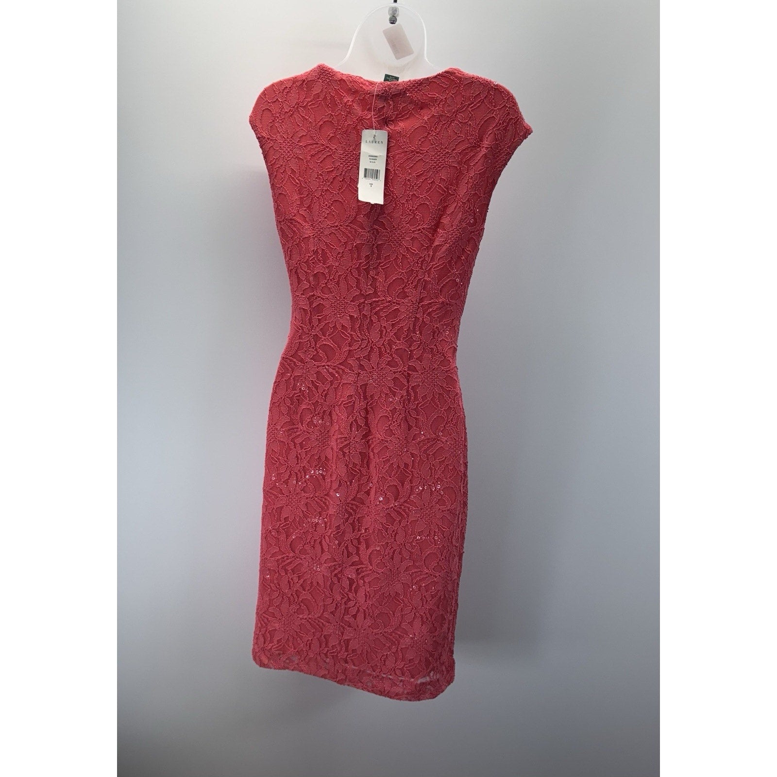 Lauren Ralph Lauren Pink Floral Lace Ruched Women’s Dress Size 8 New With Tags