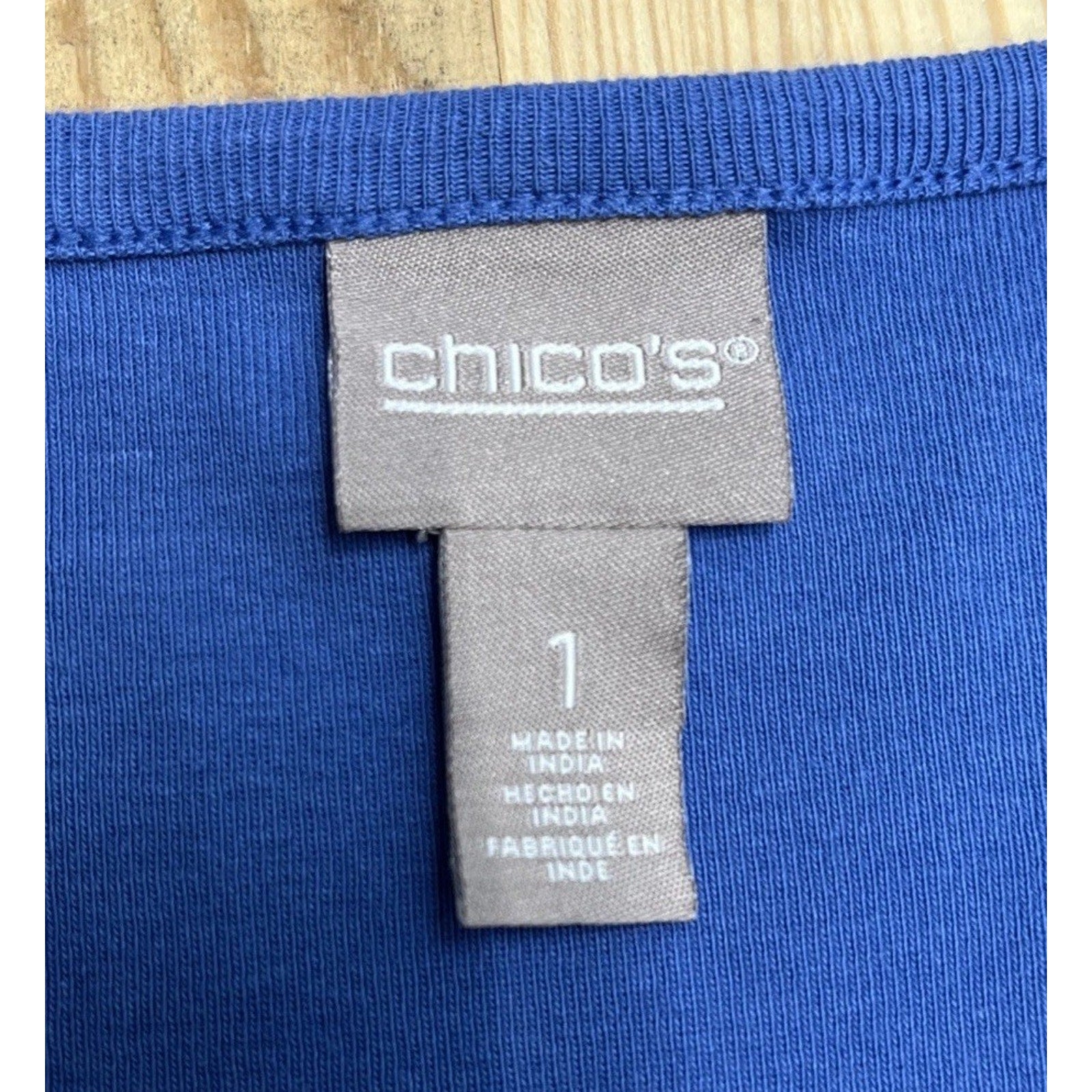 Chicos Women's 1 Small Pullover V-Neck Shirt Tunic 3/4 Sleeve Linen Blue