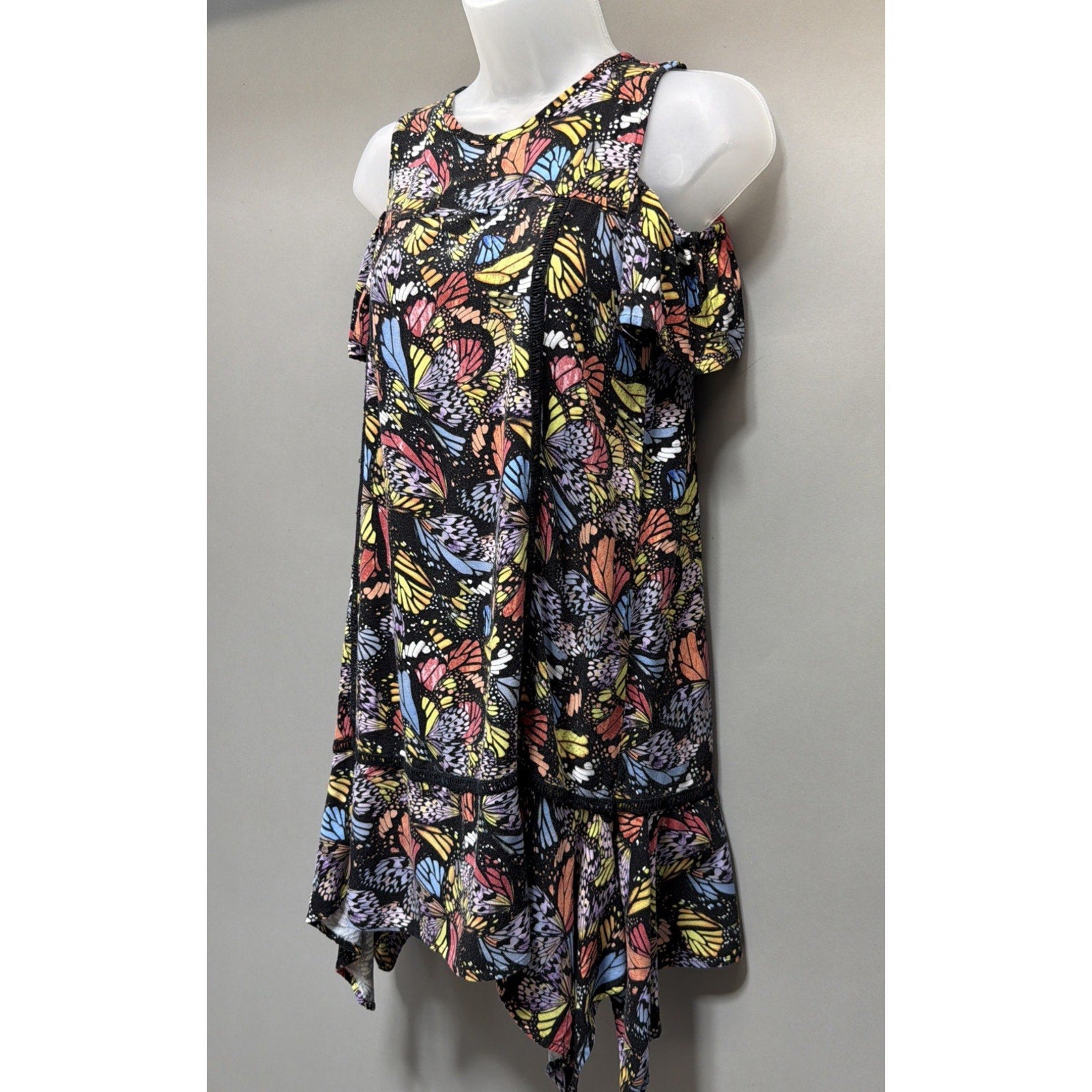 Art Class Girls Colorful Vibrant Butterfly Cold Shoulder Dress Size L 10-12