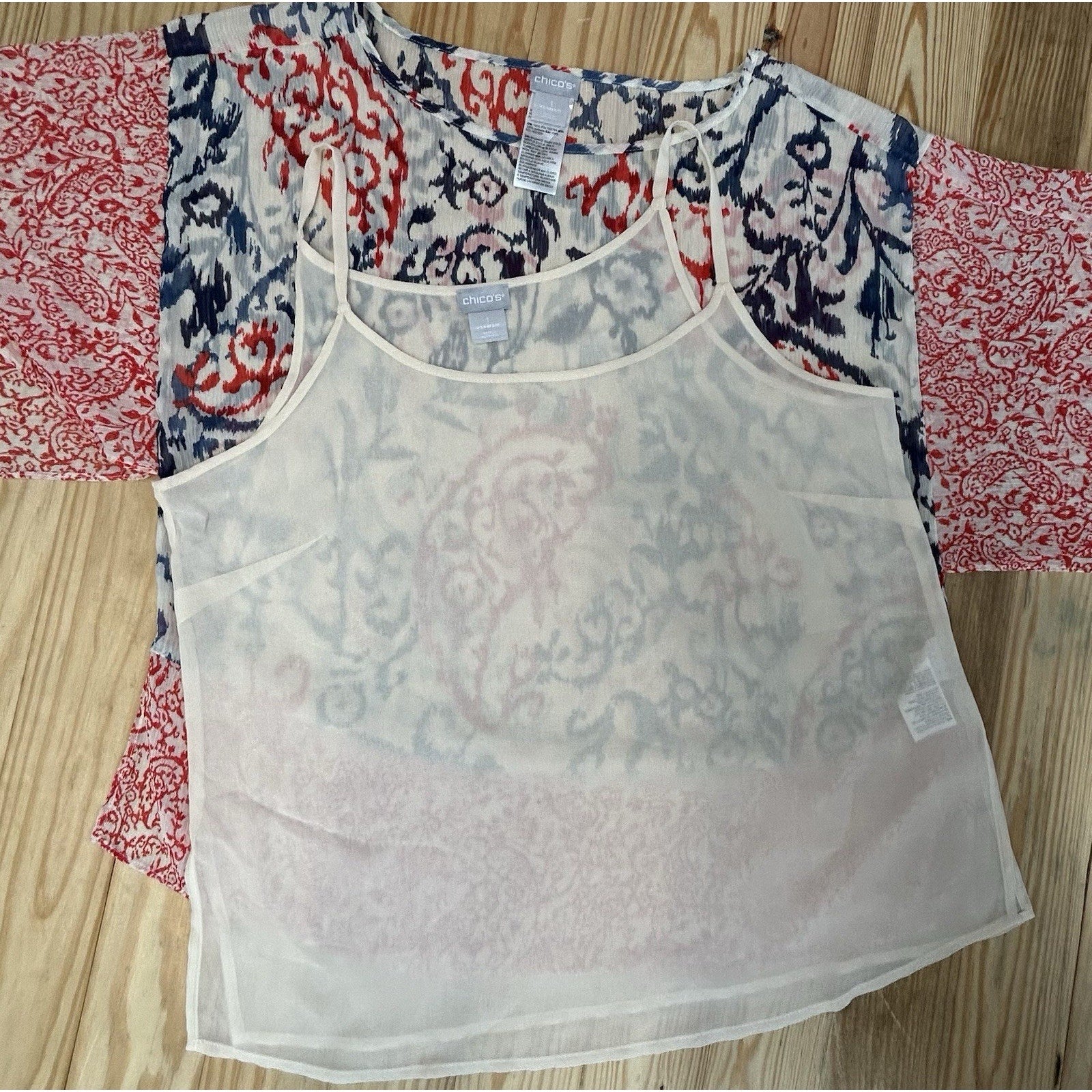 CHICOS Womens Poncho TOP Short Sleeve BLUE Orange Ivory PAISLEY Size 1 (8/10).