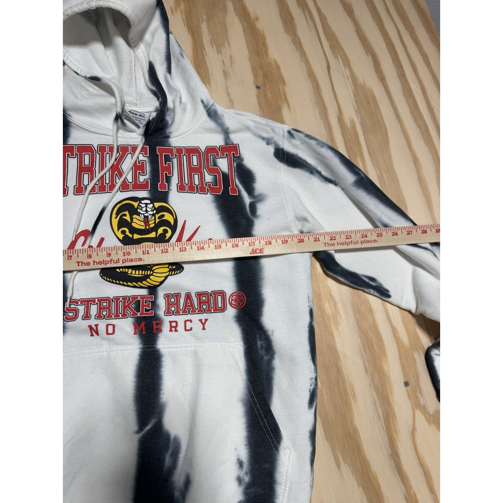 Cobra Kai Strike First Strike Hard No Mercy Hoodie Tie Dye White Black Small