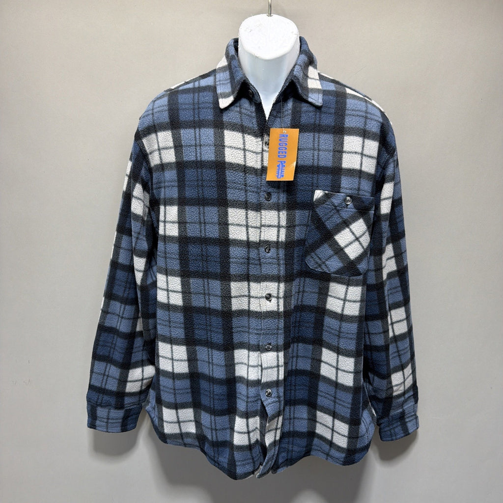 Mens Rugged Point Authentic Blue Plaid Fleece Sherpa Button Up Shacket L NWT