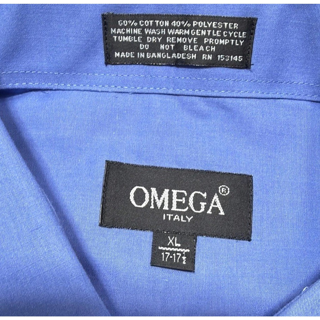 Men's Dress Shirt Button Down OMEGA Italy Designer Short Sleeve XL Blue