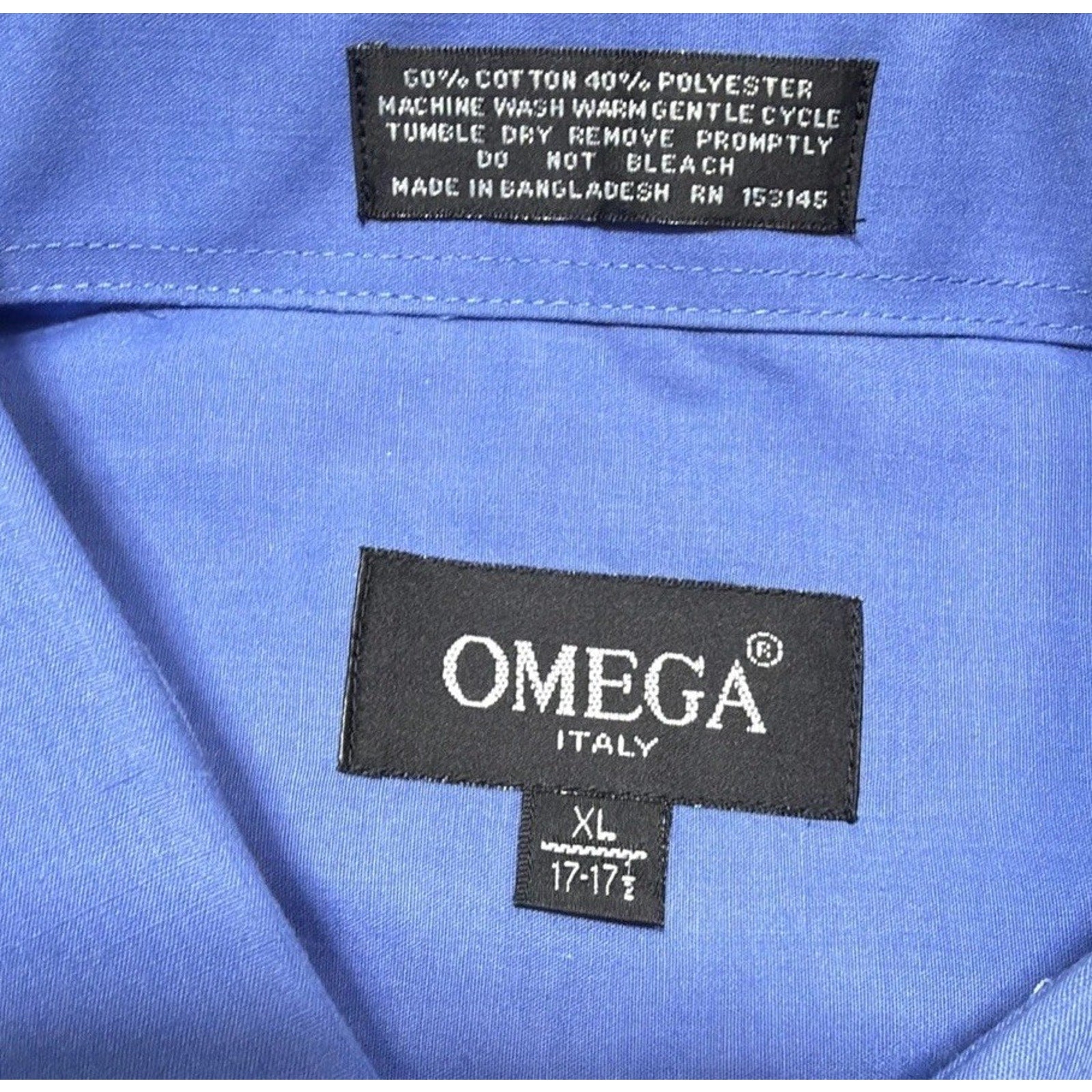Men's Dress Shirt Button Down OMEGA Italy Designer Short Sleeve XL Blue