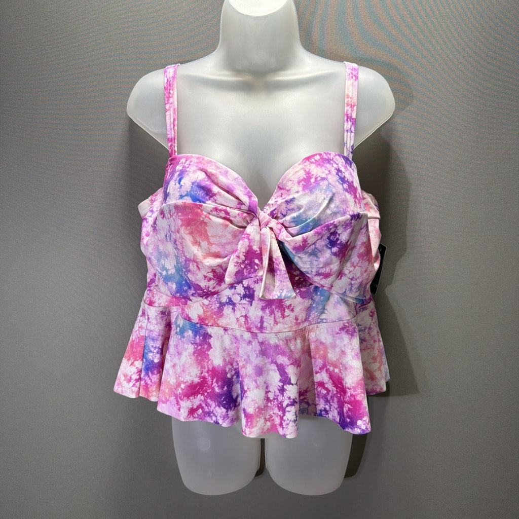 Torrid Tie Front Underwire Peplum Midkini Top Tie Dye 2X D/DD Stretch NWT