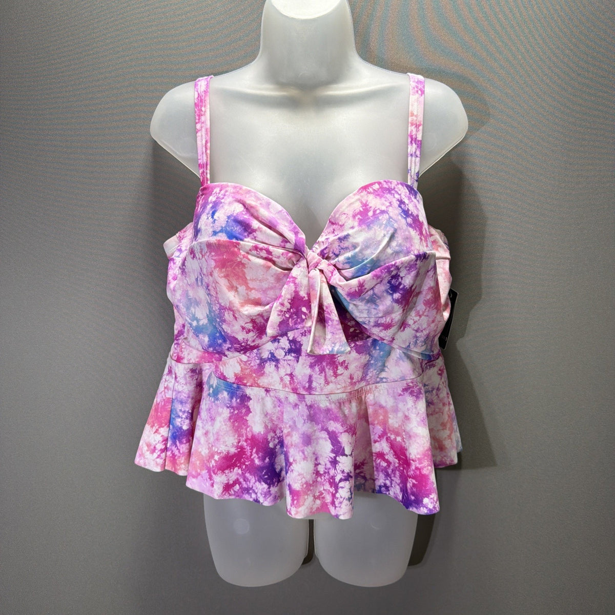 Torrid Tie Front Underwire Peplum Midkini Top Tie Dye 2X D/DD Stretch NWT