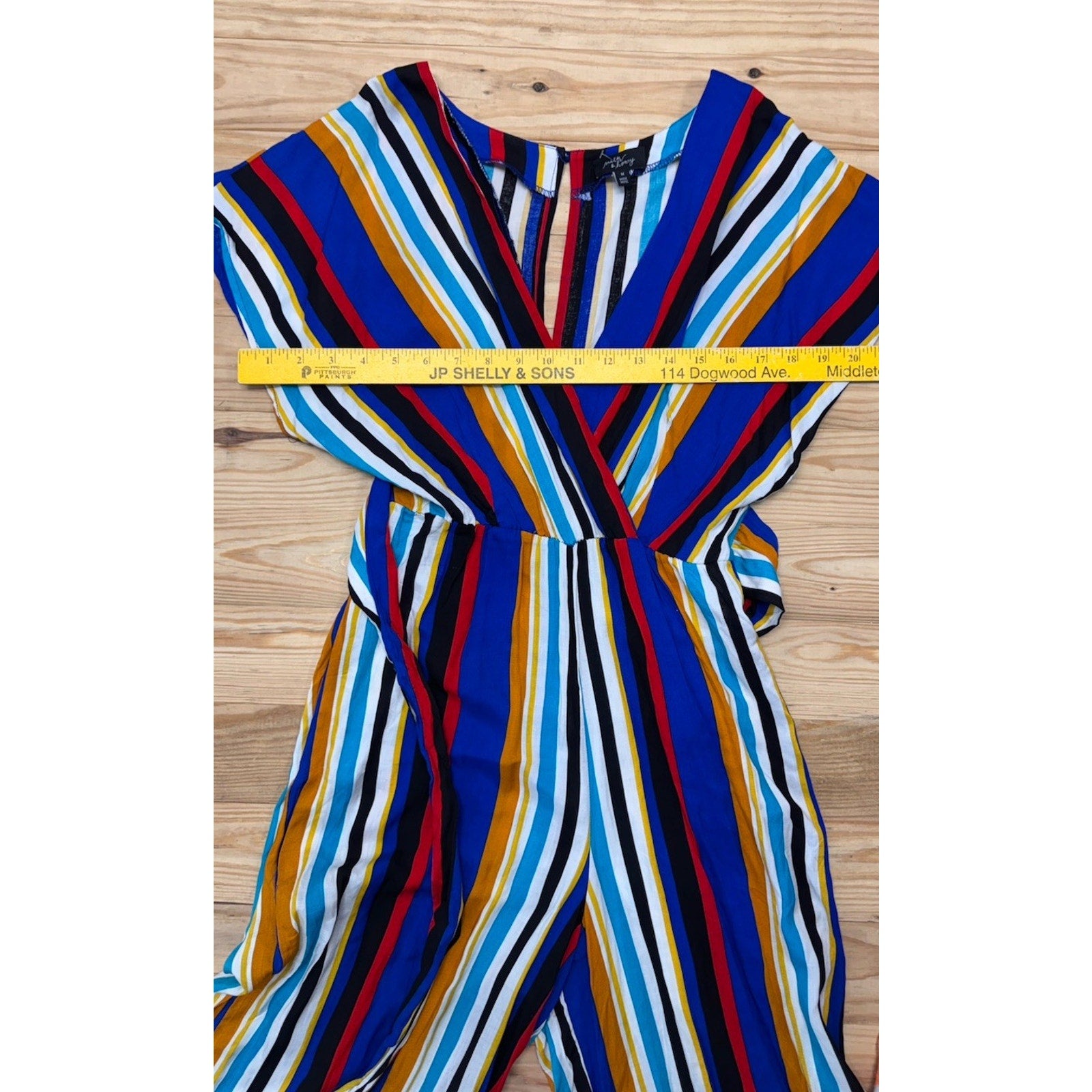 MILK & HONEY Rainbow Striped Jumpsuit Stretches At Waste Zips Up Back Size Med