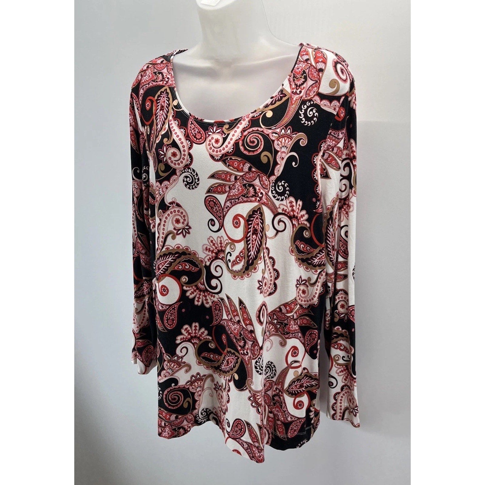 Chicos Blouse Size 3 Paisley Long Sleeves Multicolor Rayon Spandex