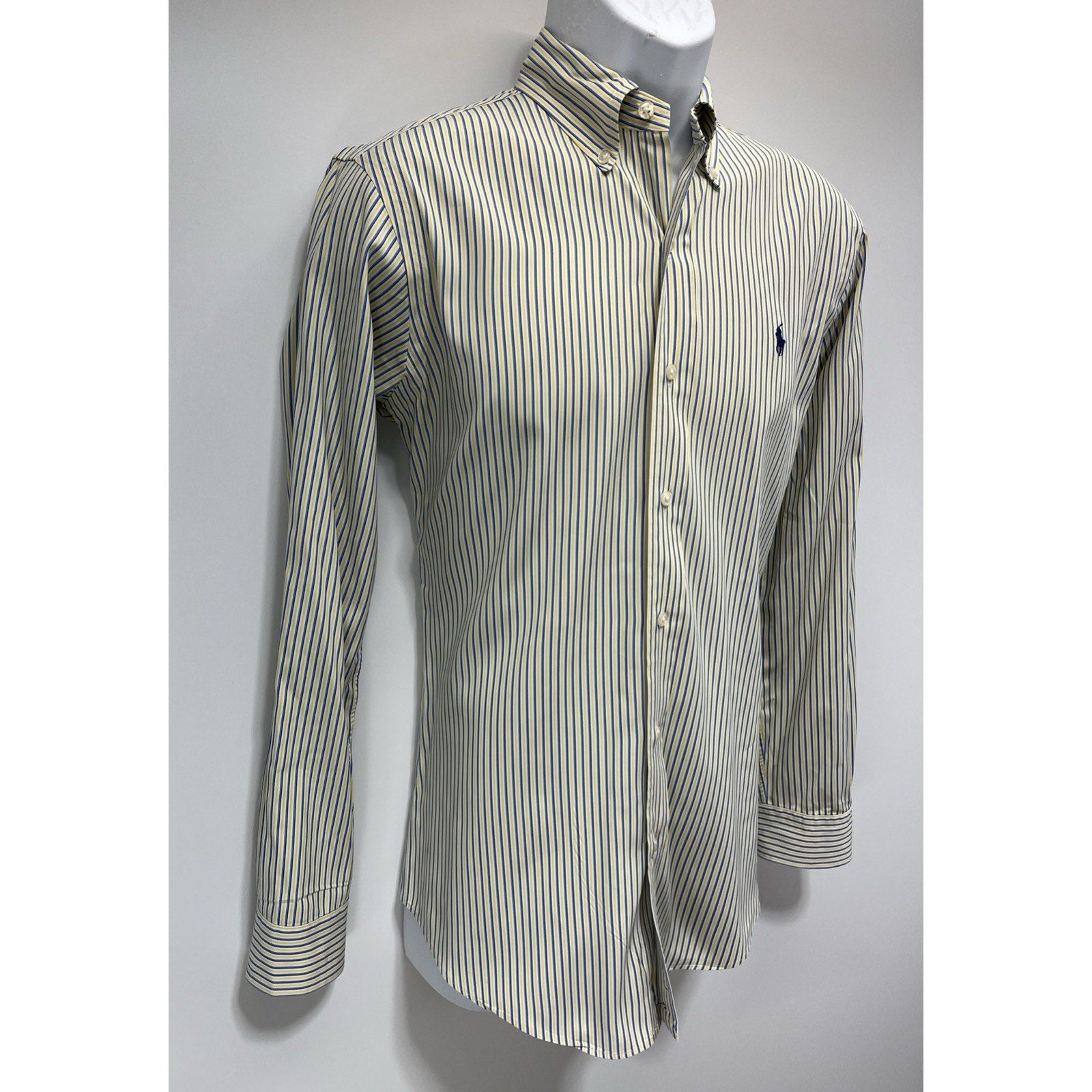 Ralph Lauren Custom Fit Yellow Blue Long Sleeve Button Down Blue Pony Size S