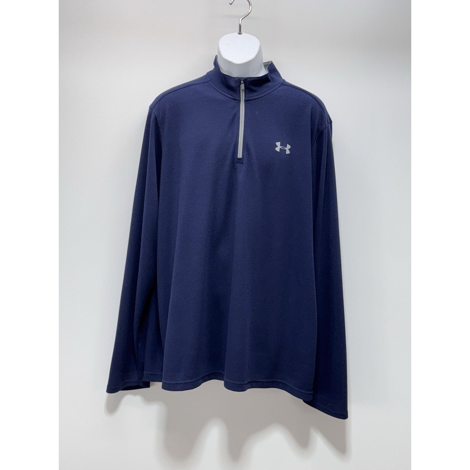 UNDER ARMOUR Navy Blue Gray 1/4 Zip Cold Gear Loose Fit Shirt Men’s Size 2XL