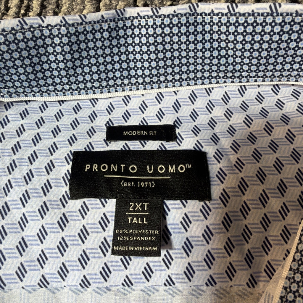 Pronto Uomo Men's Modern Fit 4 Way Stretch Shirt 2XLT NWT SS Non Iron Blue