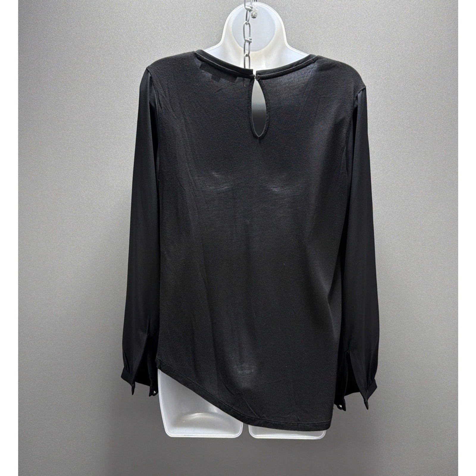 Loft Top Black Long Sleeve Velvet Trim Tunic Blouse Size Small