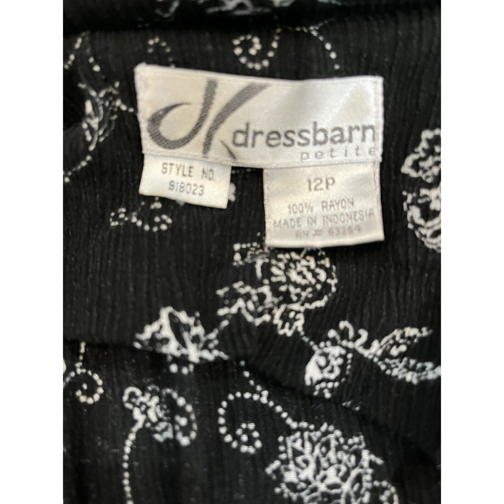 Dressbarn Black Floral Print Slinky Knit Maxi Dress Woman Size 12P Sleeveless
