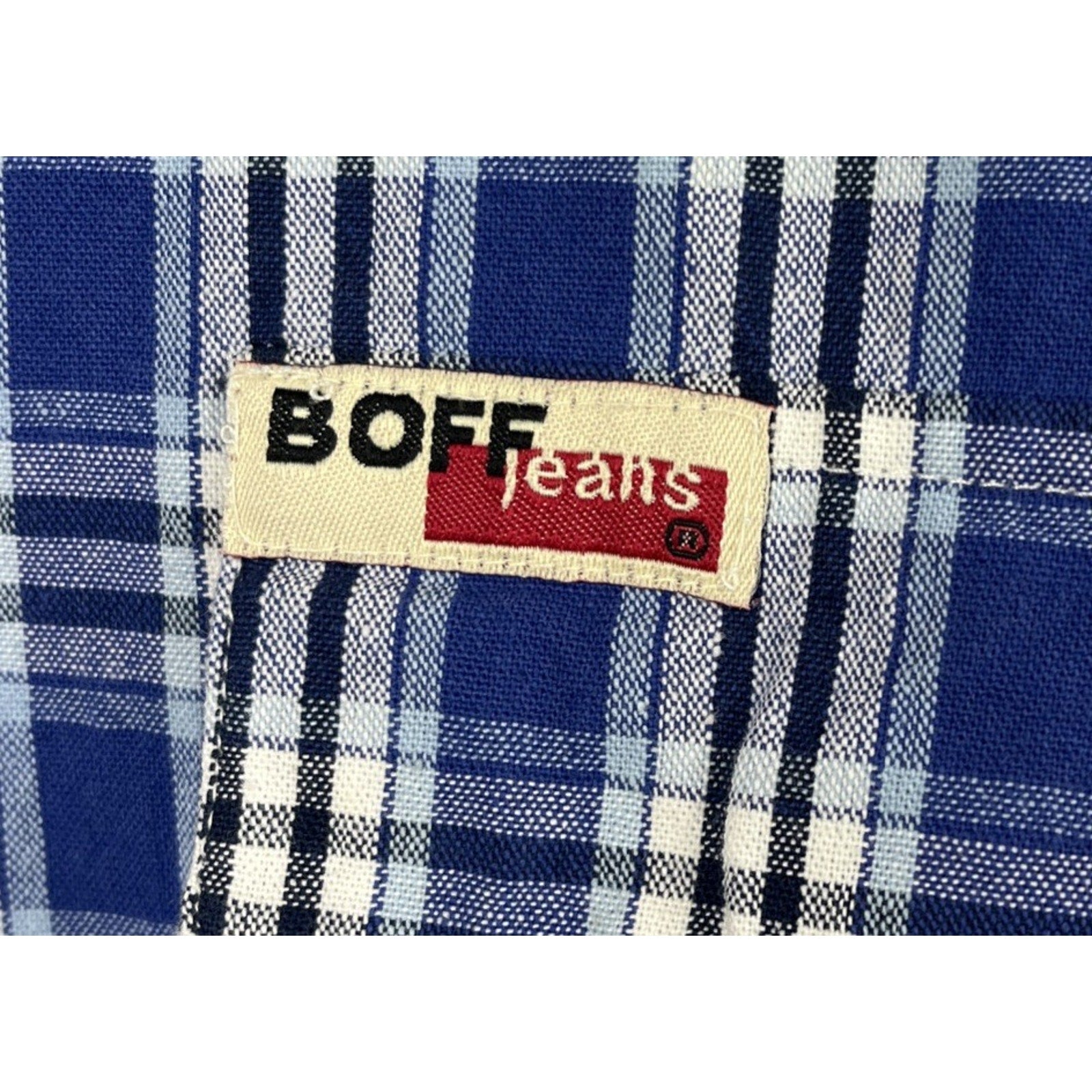 BOFF Button Down Shirts Men's Size M Casual Plaid Blue Short Sleeve Pocket EUC