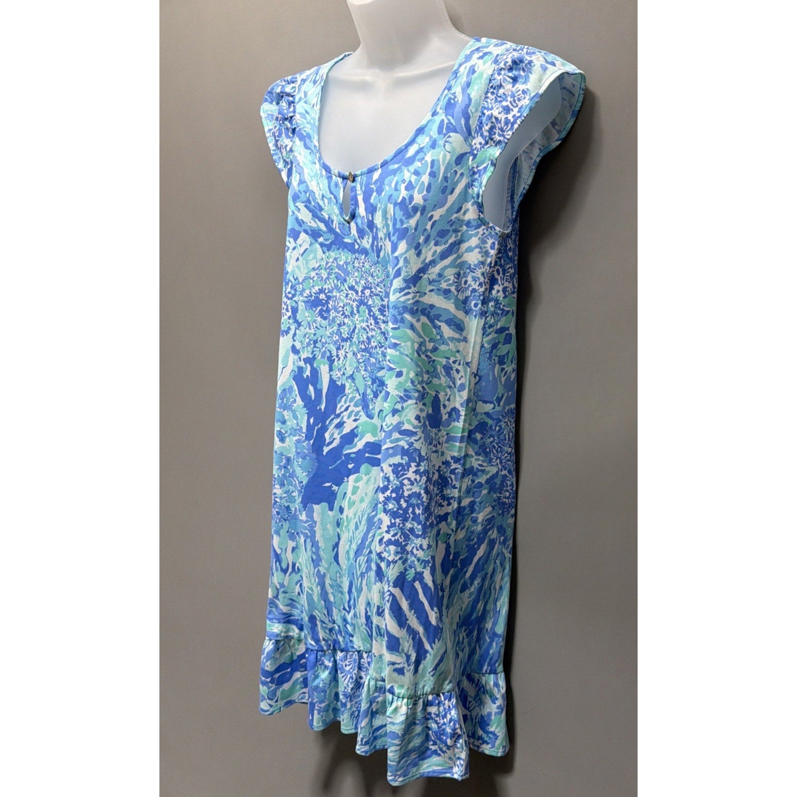 Lilly Pulitzer Regina Dress Ruffle Sleeve Keyhole Blue Haven Floral Size S