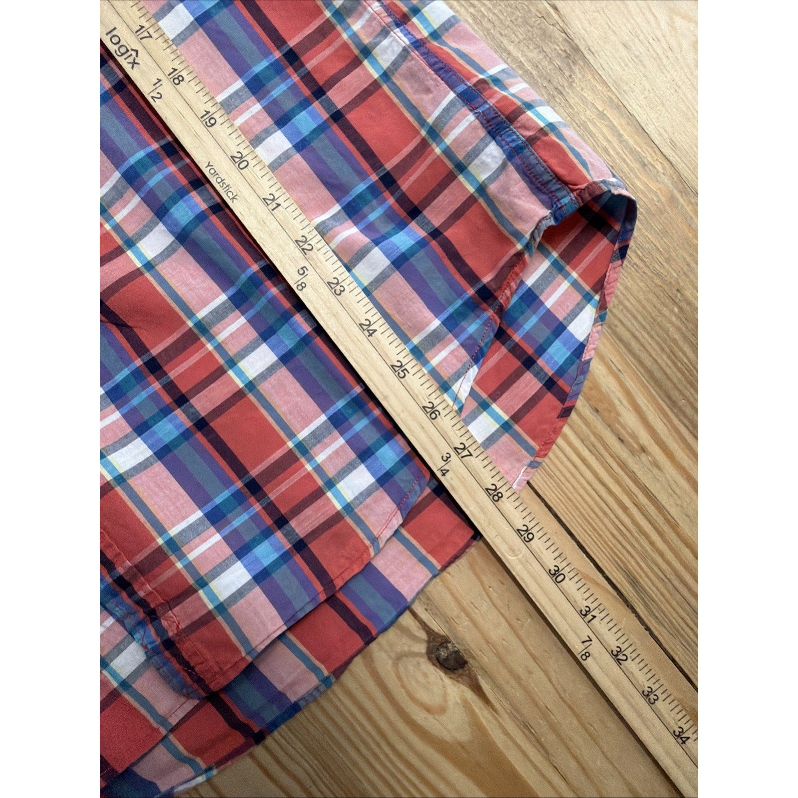 Express Mens Button Up Shirt L Fitted Western Vibe SS Red,White & Blue Plaid