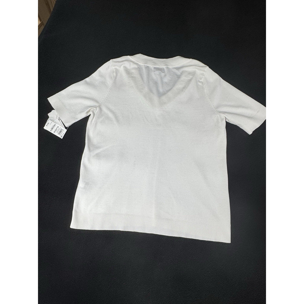 JM Collection XL Embellished V-Neck Sweater Top White Short Sleeve NWT