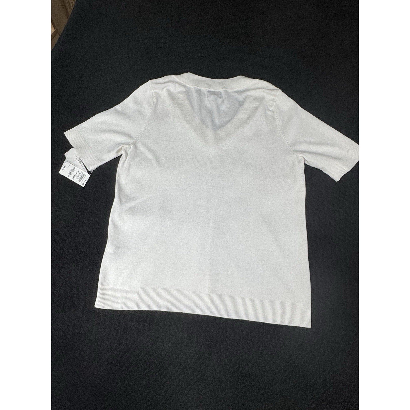 JM Collection XL Embellished V-Neck Sweater Top White Short Sleeve NWT