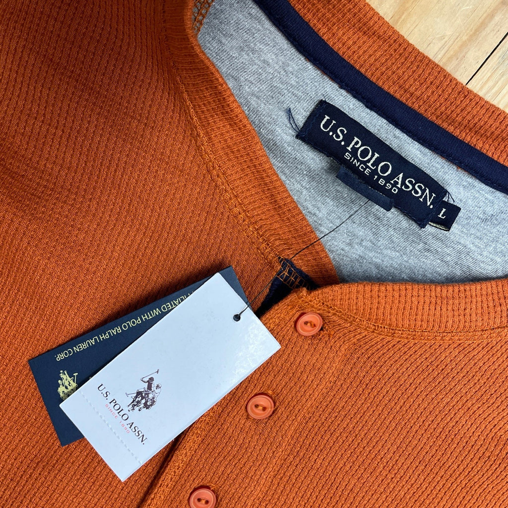 NWT U.S. Polo Assn. Men's Shirt Thermal Henley Cotton Long Sleeve L Pony Logo