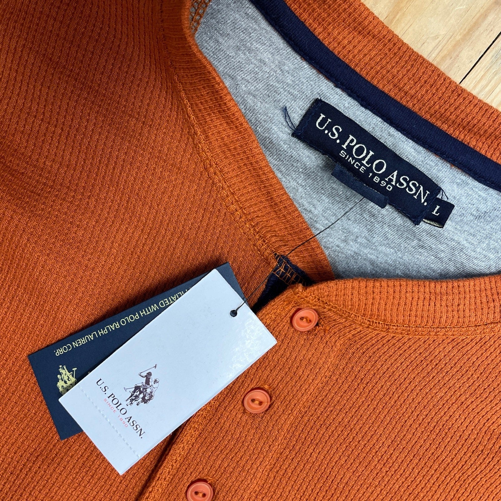 NWT U.S. Polo Assn. Men's Shirt Thermal Henley Cotton Long Sleeve L Pony Logo