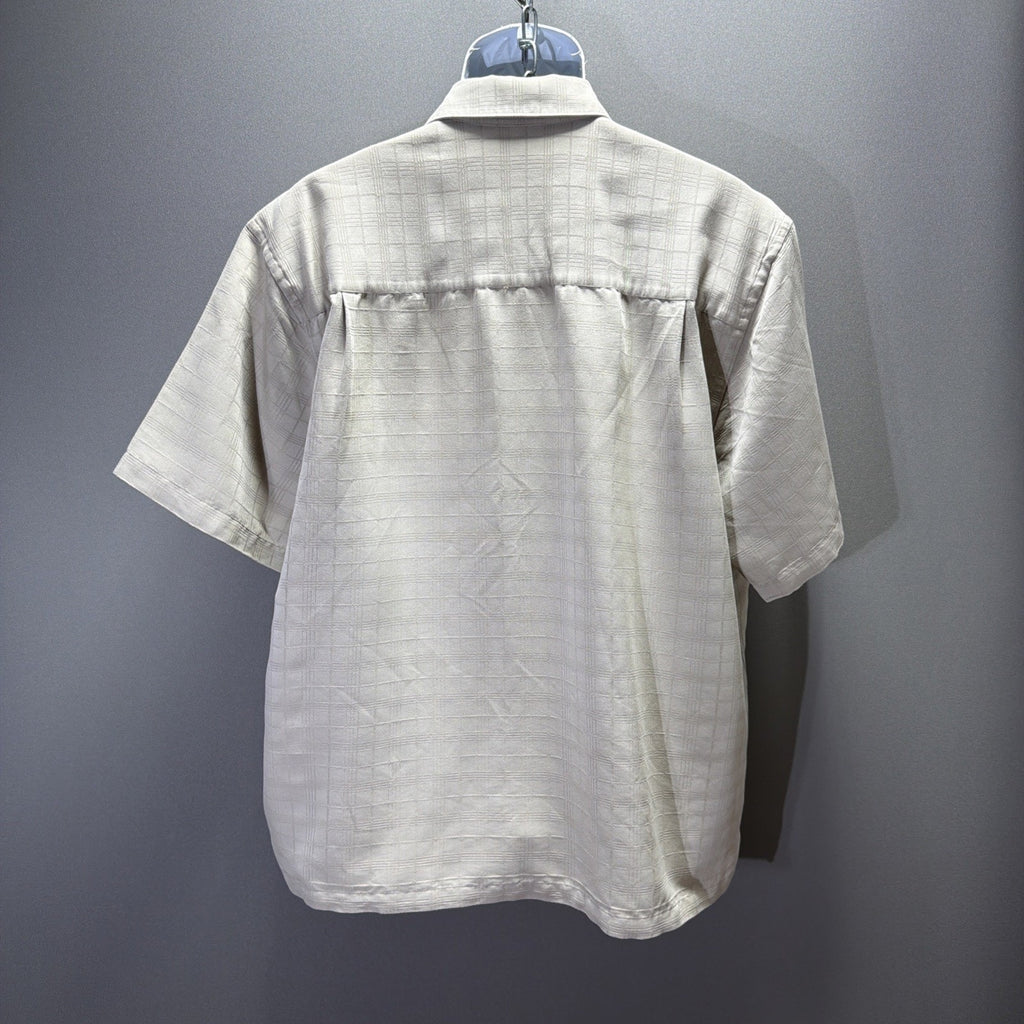 Vintage John Henry Mens Button Up Shirt XL Biege Windowpane Short Sleeve