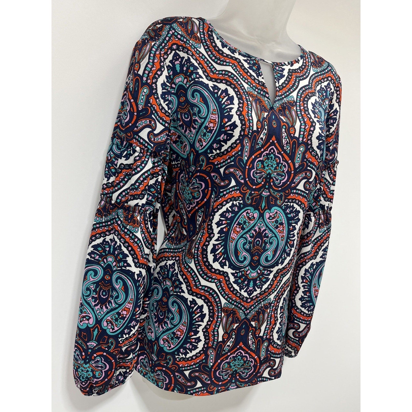 Talbots Boho Multicolor Paisley Print Long Sleeve Blouse Size M