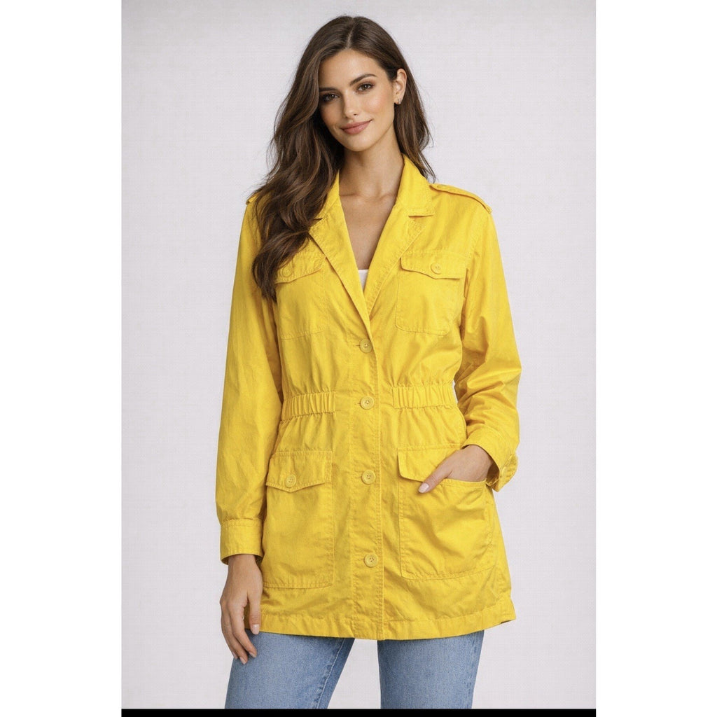 Vtg Liz Sport Petite Yellow Utility Jacket Women L Lightweight Safari Military