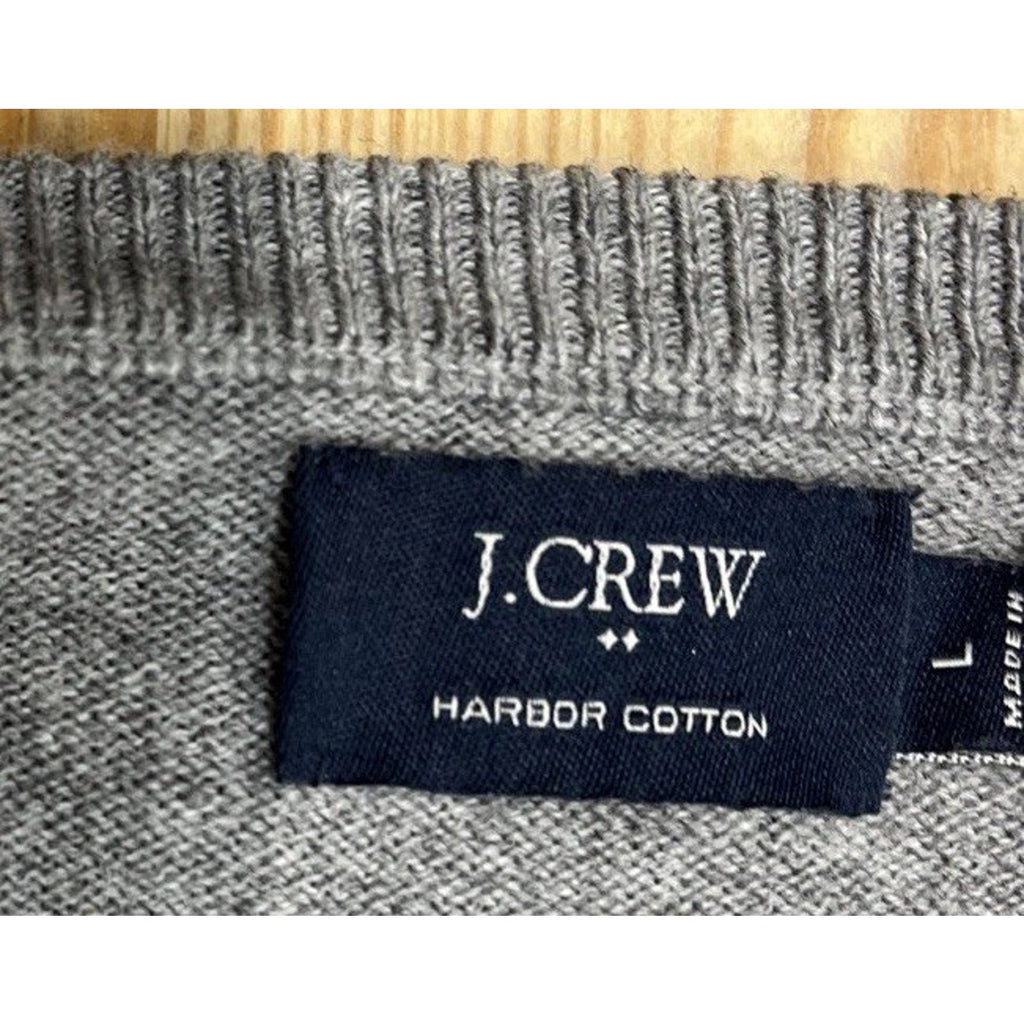 J Crew Sweater Harbor Cotton Merino Wool Blend Size L Large Gray Crew Neck