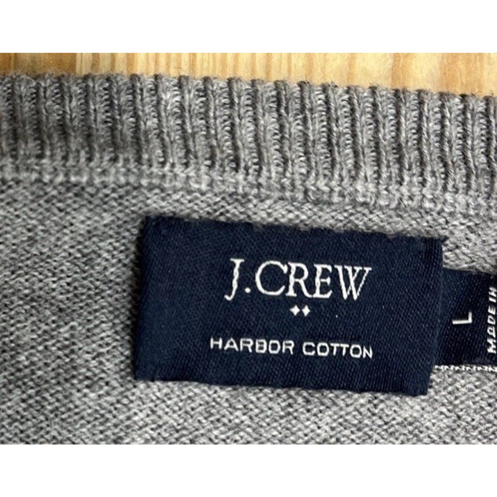 J Crew Sweater Harbor Cotton Merino Wool Blend Size L Large Gray Crew Neck