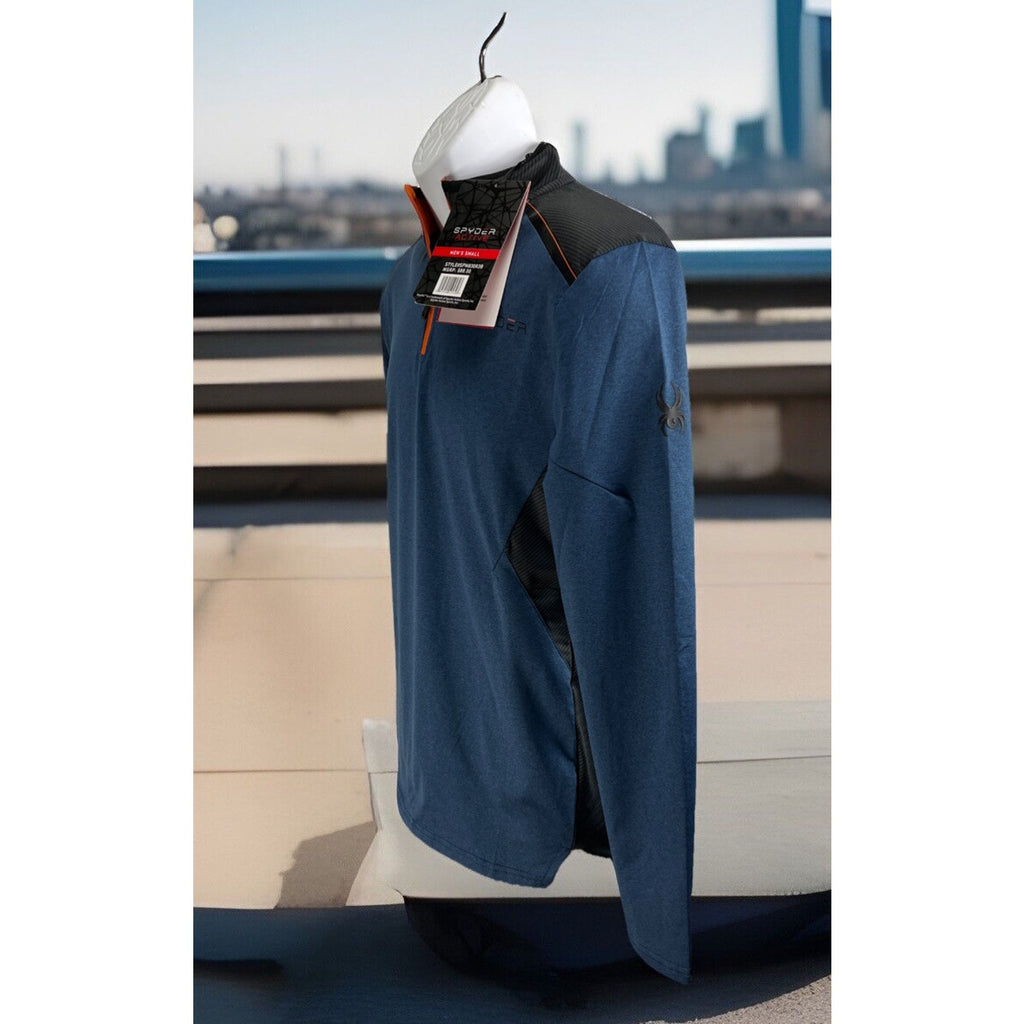 Spyder Active ProWeb Compression 1/4 Zip Pullover Shirt Men's S Blue Black NEW