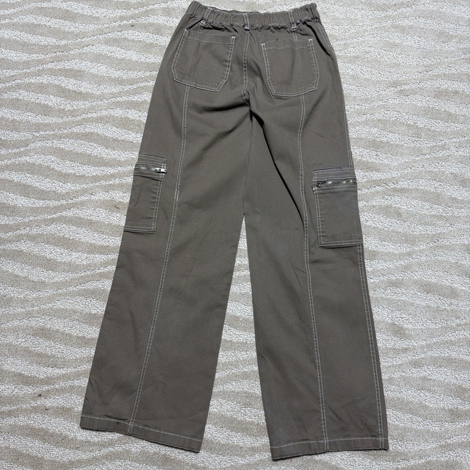 Rachel Paige Cargo Tan Sz M High Rise Elastic Waistband Wide Leg Casual Pants