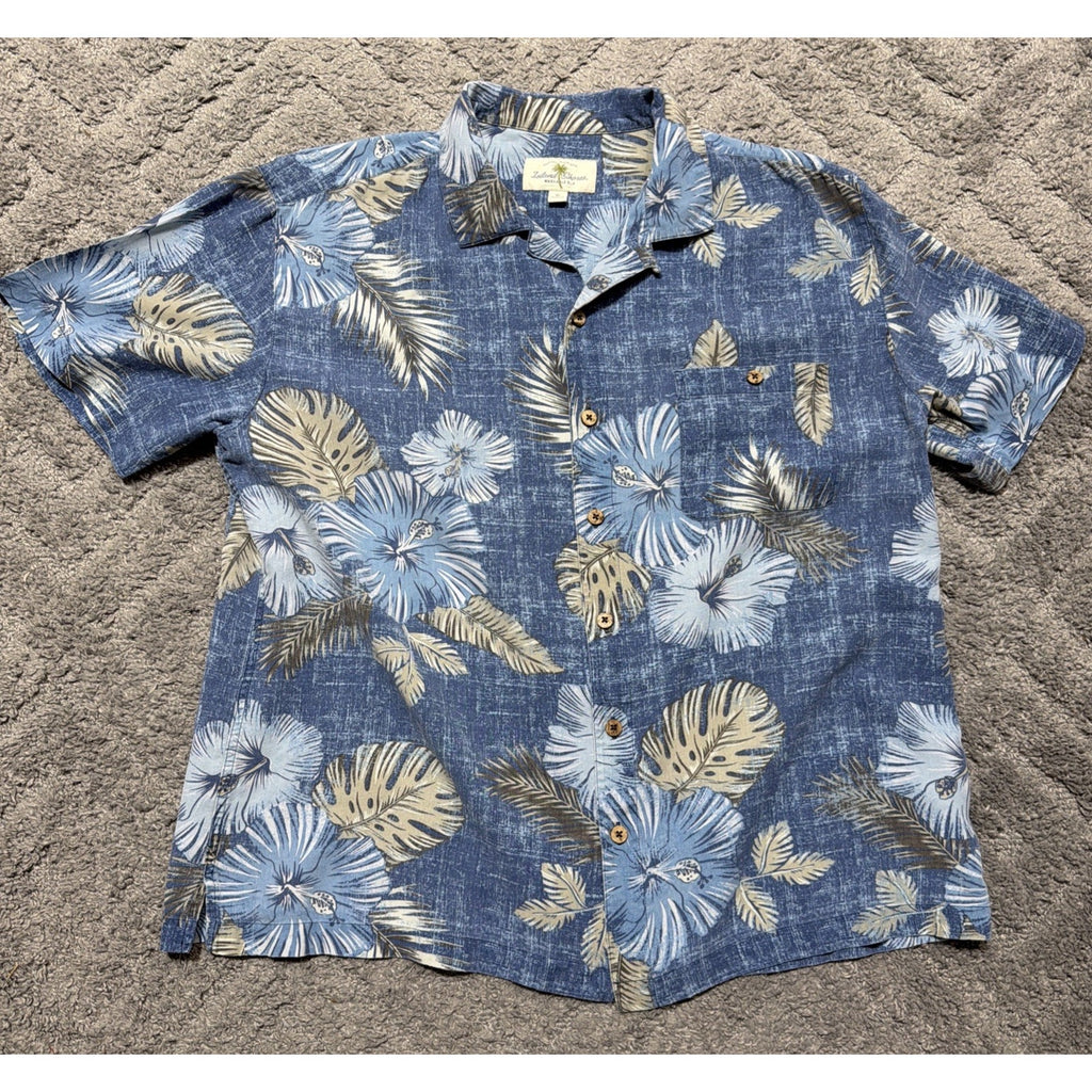Island Shores Mens Button Up Floral XL Short Sleeve 100% Silk Hawaiian