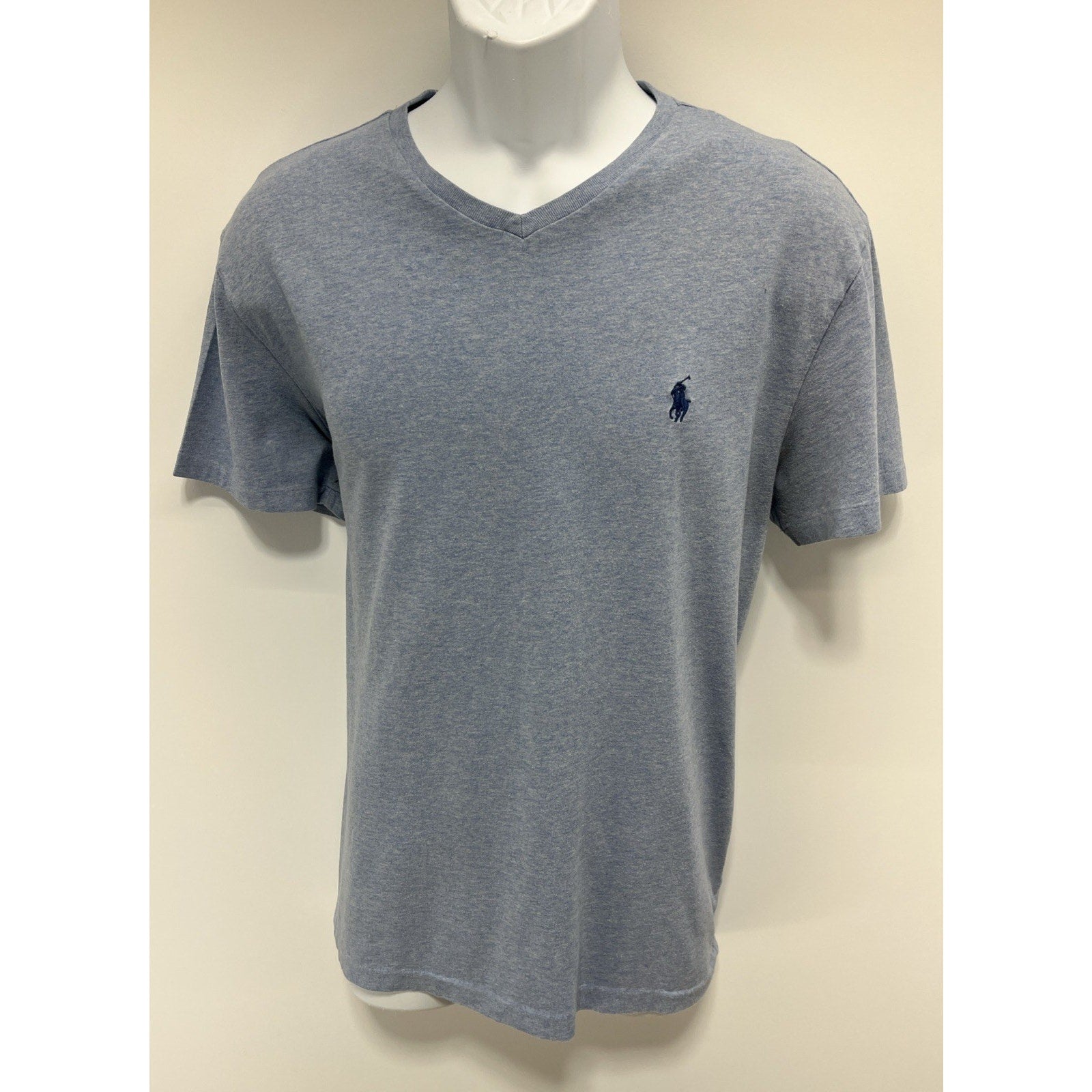 Polo Ralph Lauren HEATHER BLUE Short Sleeve V-Neck Cotton T Shirt Size Medium