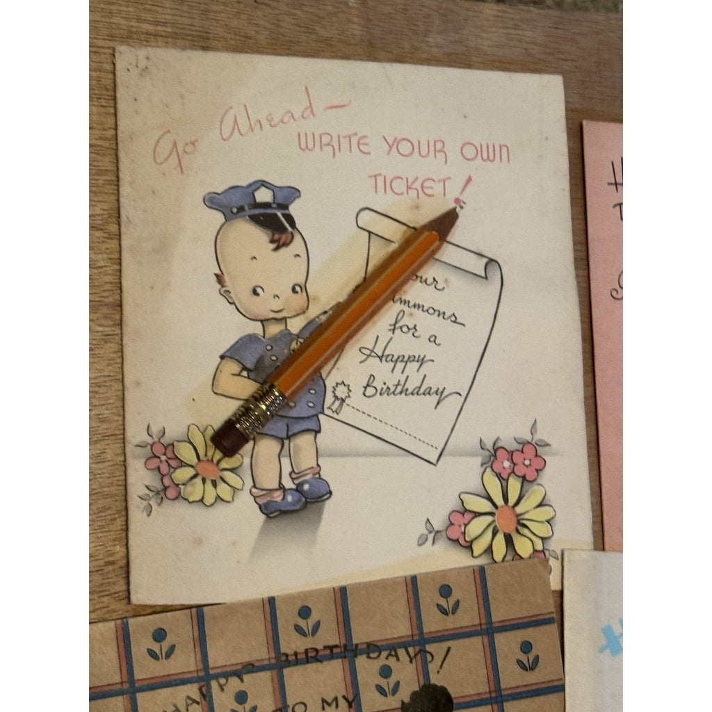 Vintage 1930’s Birthday Card Lot Hallmark Mechanical Die Cut Cowboy Ephemera