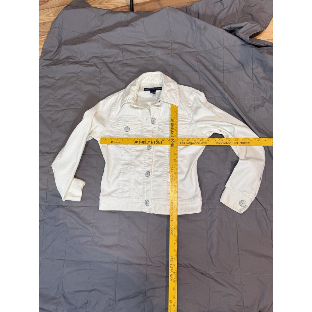 Rafaella White Denim Jacket Women's Size 6 Button Up Stretch Cotton Blend