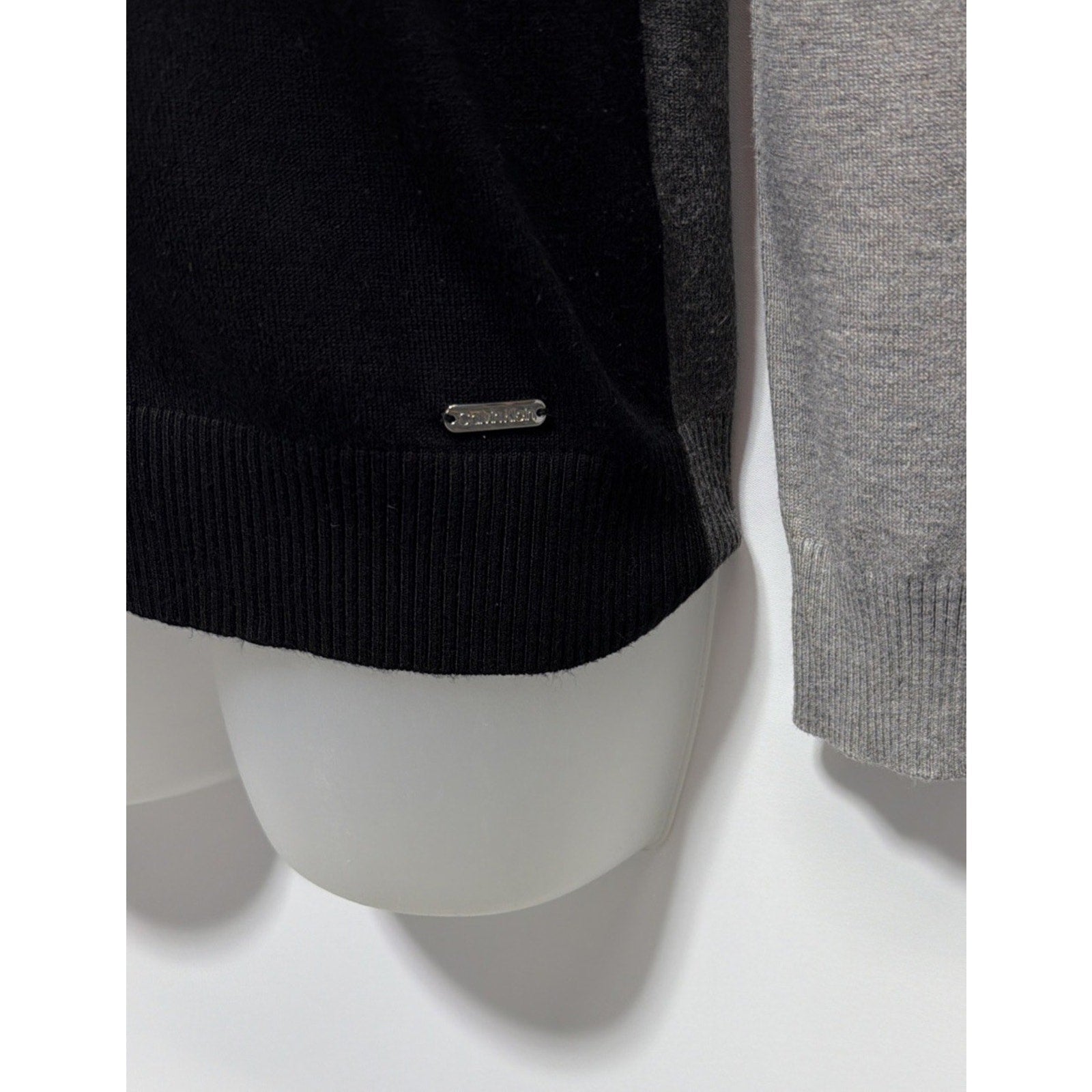 Calvin Klein Womens Gray Colorblock Contrast-Sleeve Turtleneck Sweater Sz S
