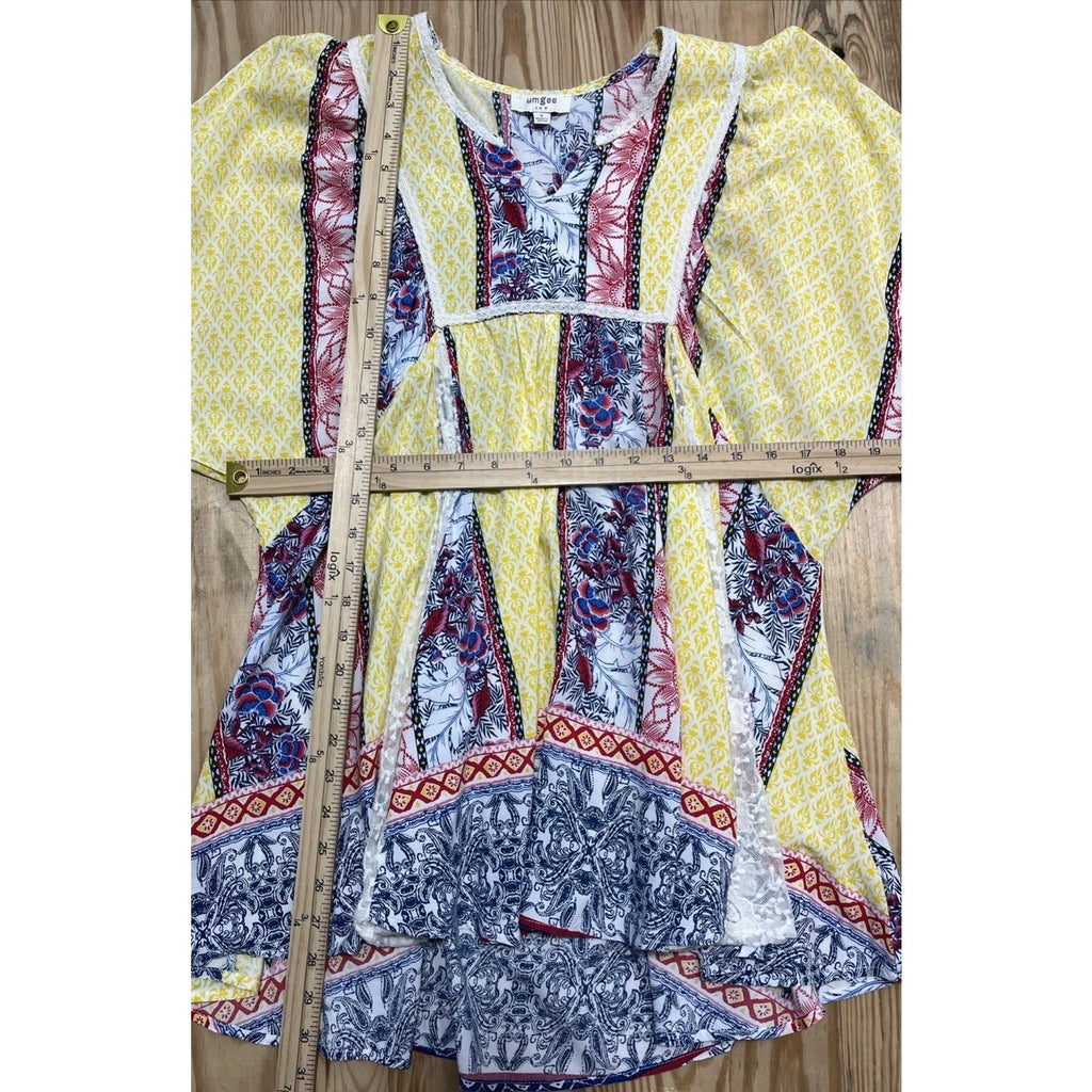 Umgee USA Boutique Women's Small Yellow Lace Short Sleeve Cute Tunic Top