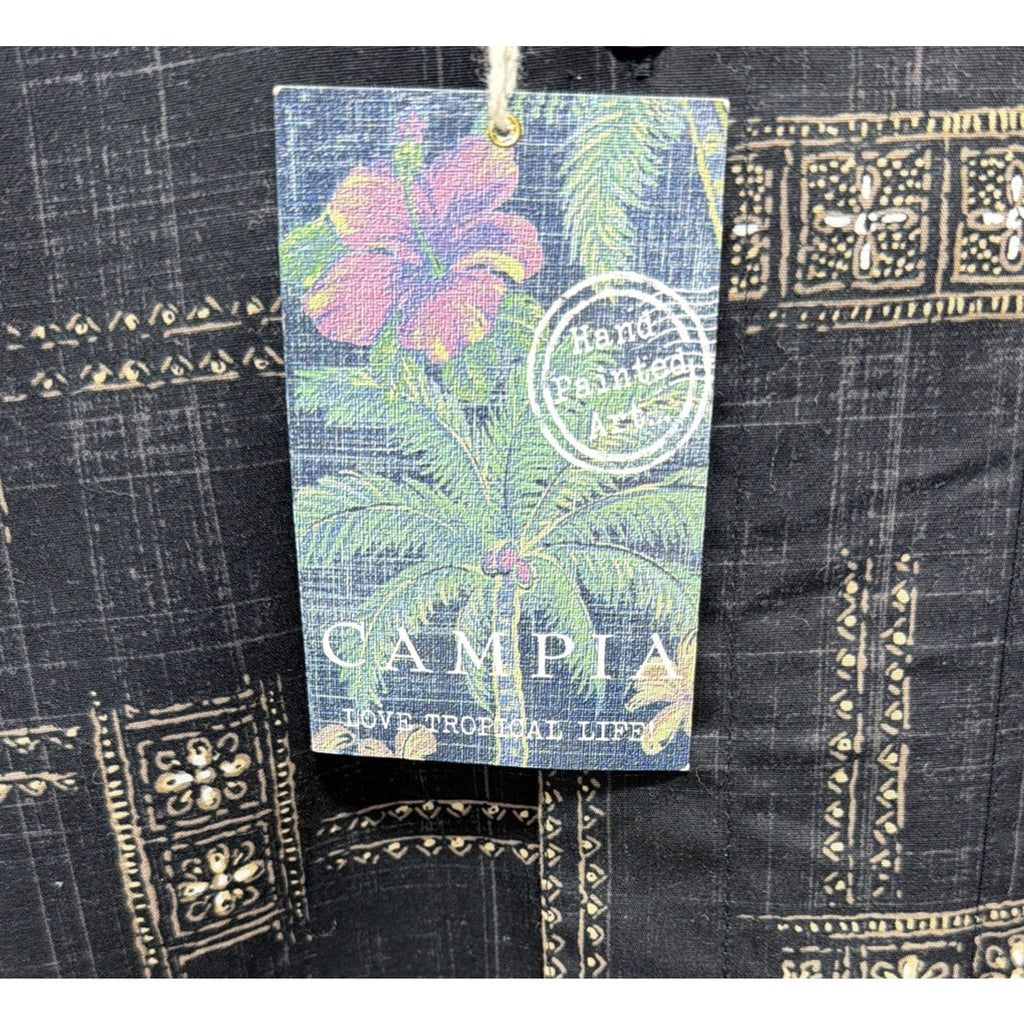Campia Hawaiian Shirt Men’s Size M Floral Black Button Short Sleeve Cotton Mens