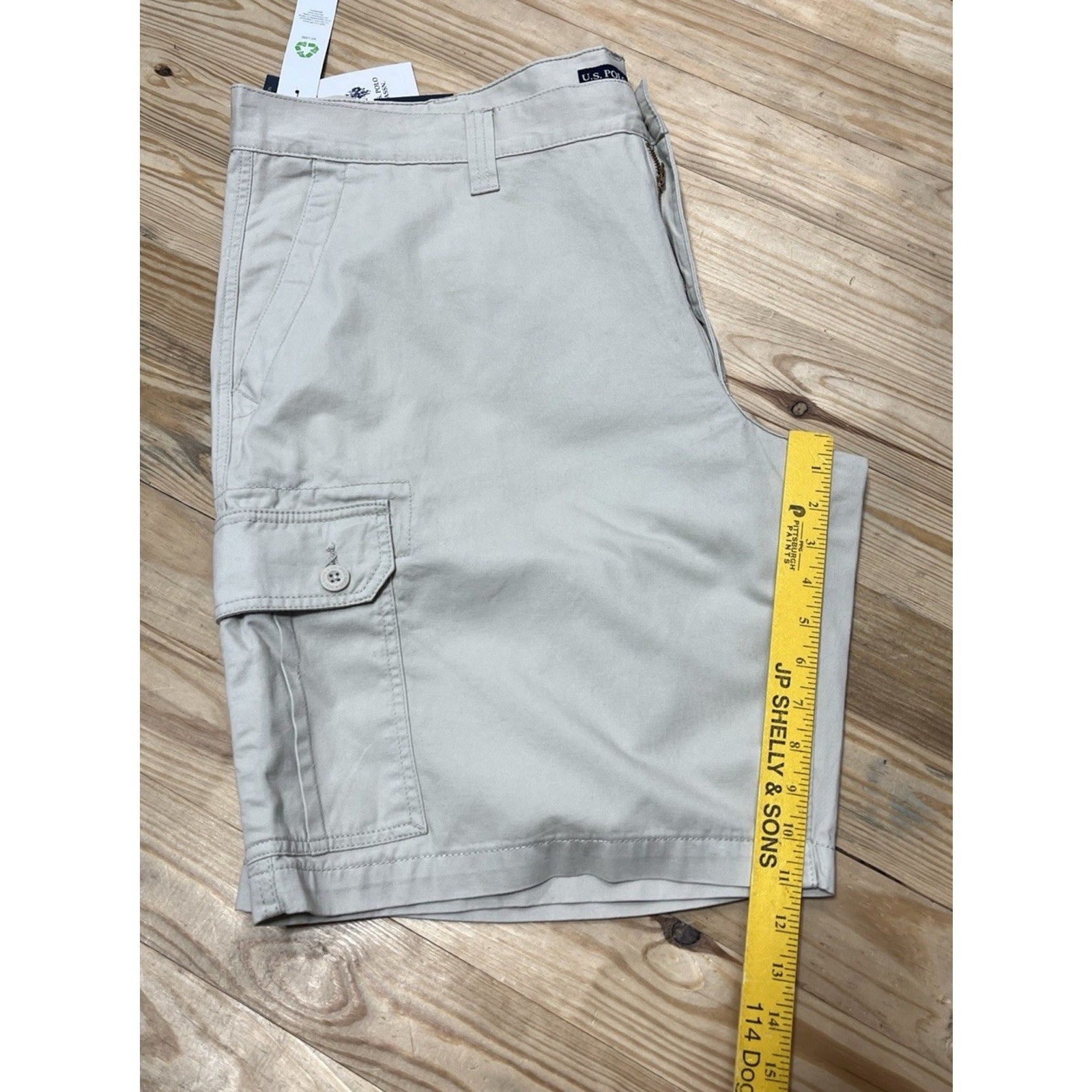 Men's U.S. Polo Assn 6-Pocket Cargo Shorts Khaki Tan 11" Inseam No Stretch Sz 46