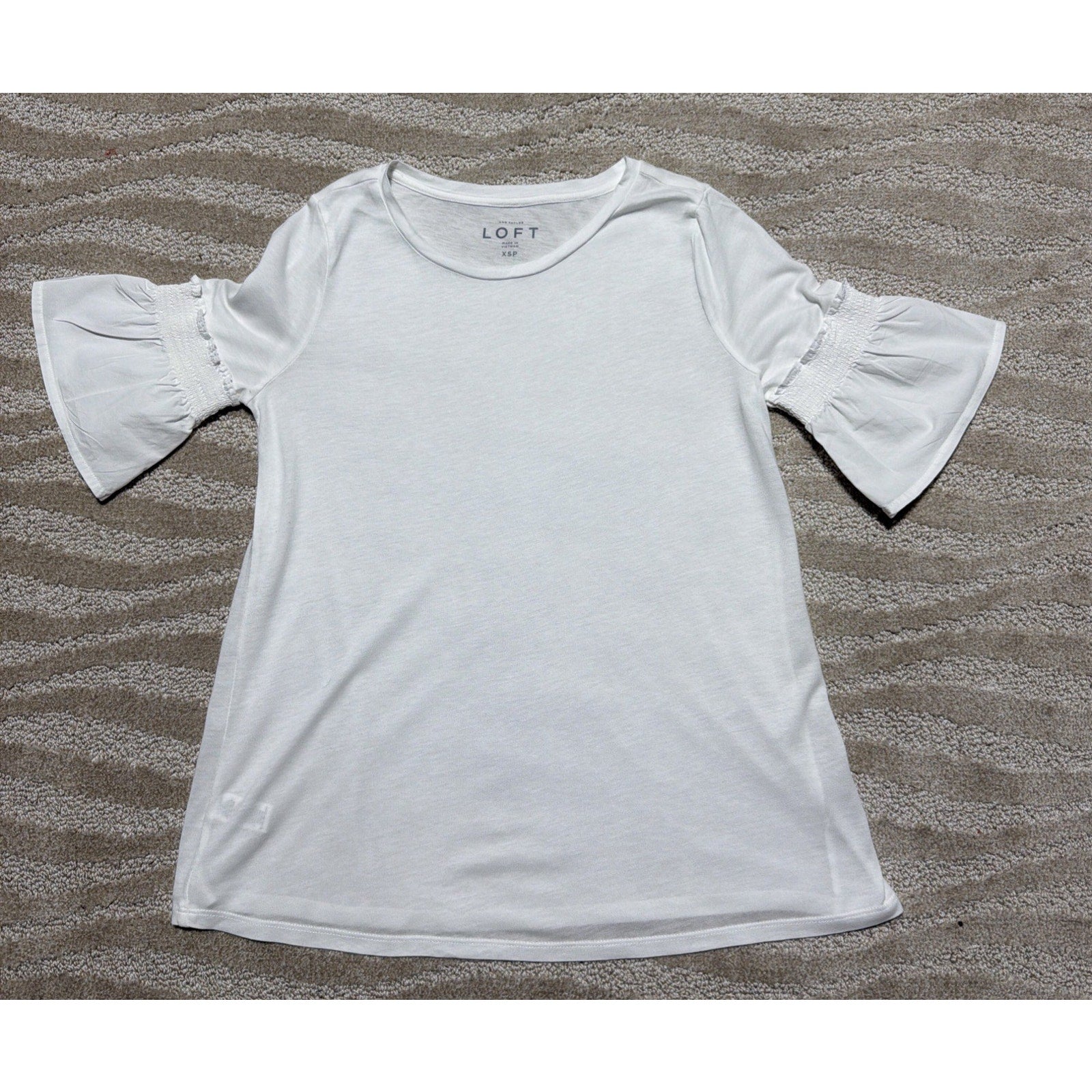 Ann Taylor Loft Blouse XS Petite Short Bell Sleeve White NWOT